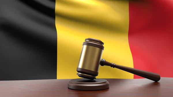 Belgien Land Nationell Flagga Med Domare Klubba Domstol Skrivbord Begreppet — Stockfoto