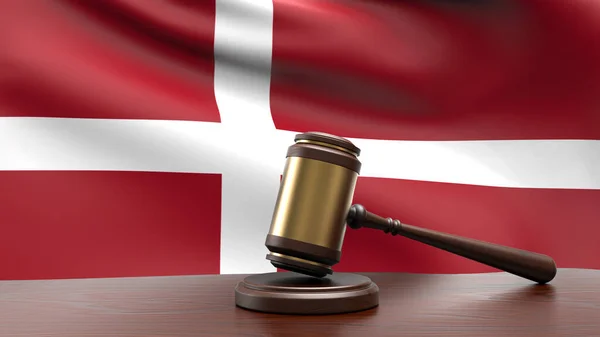 Danmark Land Nationell Flagga Med Domare Klubba Domstol Skrivbord Begreppet — Stockfoto