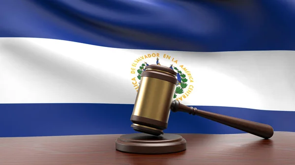 Salvador Country National Flag Judge Gavel Hammer Court Desk Concept — Stock Photo, Image
