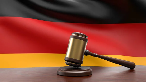Tyskt Land Nationell Flagga Med Domare Klubba Domstol Skrivbord Begreppet — Stockfoto