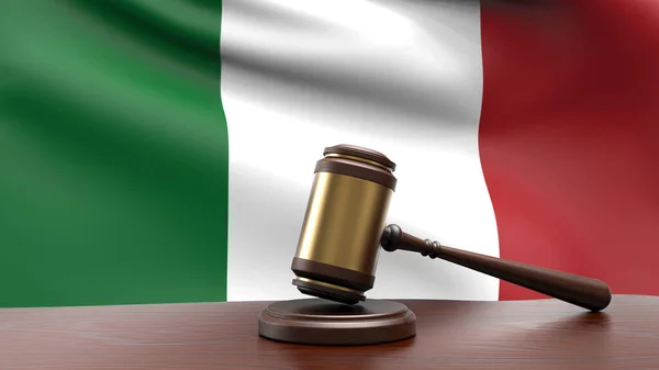 Italien Land Nationell Flagga Med Domare Klubba Domstol Skrivbord Begreppet — Stockfoto