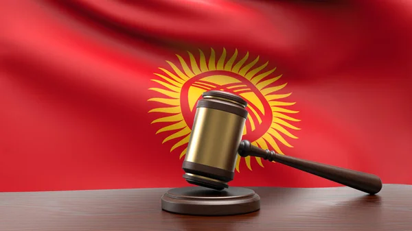 Kirgizistan Land Nationell Flagga Med Domare Klubba Domstol Skrivbord Begreppet — Stockfoto