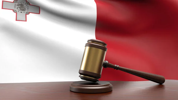 Malta Bandeira Nacional País Com Martelo Juiz Martelo Mesa Tribunal — Fotografia de Stock