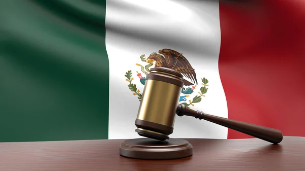 Bandera Nacional Del País México Con Martillo Mazo Juez Escritorio —  Fotos de Stock