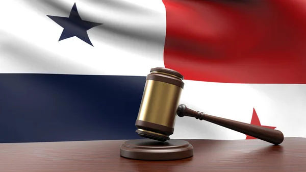 stock image Panama country national flag with judge gavel hammer on court desk concept of constitutional law and justice based on wood desk table 3d rendering image