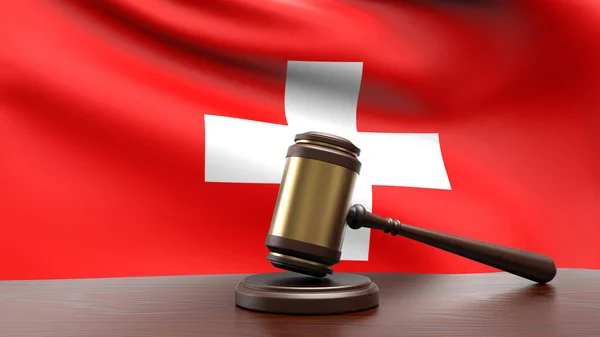 Schweiz Land Nationell Flagga Med Domare Klubba Domstol Skrivbord Begreppet — Stockfoto