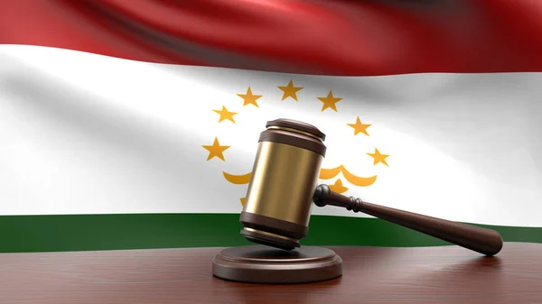Tadzjikistan Land Nationell Flagga Med Domare Klubba Domstol Skrivbord Begreppet — Stockfoto