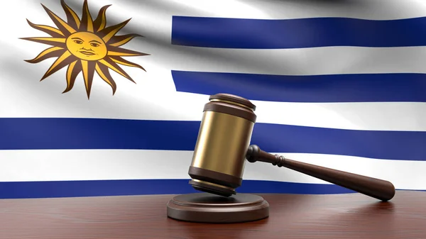 Uruguay Country National Flag Judge Gavel Hammer Court Desk Concept — Stock Photo, Image