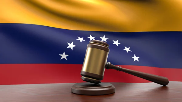 Venezuela Country National Flag Judge Gavel Hammer Court Desk Concept — Stock Photo, Image