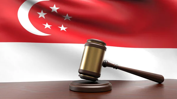 Singapore Land Nationale Vlag Met Rechter Hamer Bureau Concept Van Stockfoto