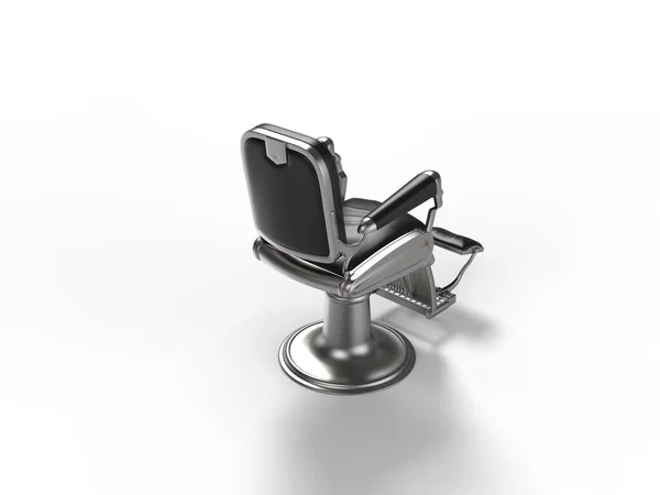 复古理发店扶手椅铁抛光铬与黑色皮革隔离在白色背景3D渲染图像右后等边视图 — 图库照片
