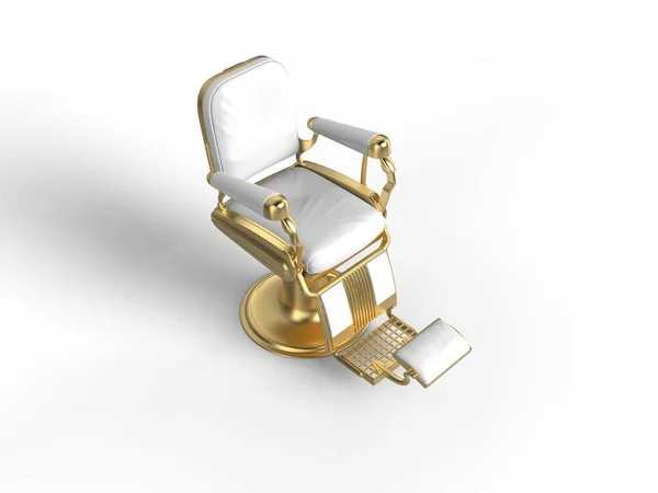 金光闪闪的豪华豪华白色皮革扶手椅美容院隔离与复制空间的广告正面透视侧面3D渲染图像 — 图库照片