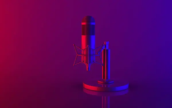 Luxus Neon Licht Stil Rot Blau Und Lila Farbe Mikrofon — Stockfoto