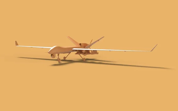 スパイと防衛のためのロケットと軍事監視戦闘航空ドローンの捕食者黄色の固体色のコンセプトシンボル産業戦争使用3Dレンダリングイメージ右側の視点 — ストック写真