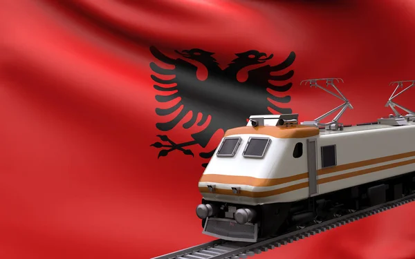阿尔巴尼亚国旗快车铁路火车头旅游路径国际旅行基础设施概念三维渲染图像 — 图库照片