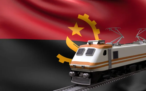 Angola Ülke Ulusal Bayrağı Hızlı Trenler Demiryolu Lokomotifi Turistlerin Seyahat — Stok fotoğraf