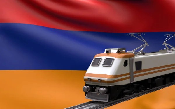 Hızlı Trenli Ermenistan Ulusal Bayrağı Demiryolu Lokomotifi Turistlerin Seyahat Yolu — Stok fotoğraf
