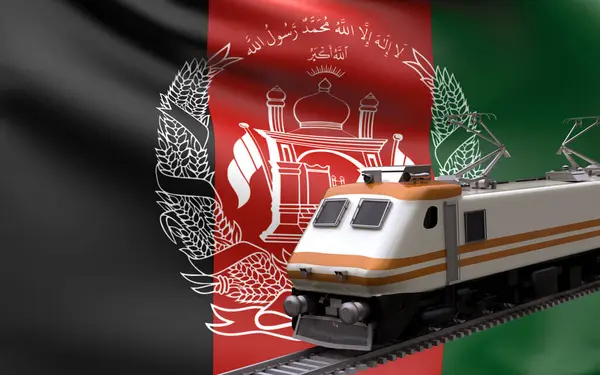 Afghanistan Land Nationell Flagga Med Snabbtåg Järnväg Lok Turist Reser — Stockfoto