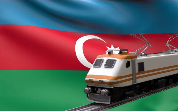 Azerbajdzjan Land Nationell Flagga Med Snabbtåg Järnväg Lok Turist Resa — Stockfoto