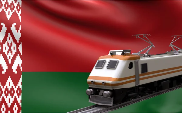 白俄罗斯国旗快车铁路火车头旅游路径国际旅行基础设施概念三维渲染图像 — 图库照片