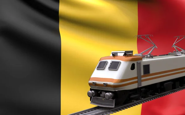 Belgien Land Nationell Flagga Med Snabbtåg Järnväg Lok Turist Reser — Stockfoto