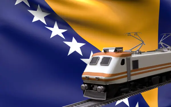Bosnien Och Hercegovina Land Nationell Flagga Med Snabbtåg Järnväg Lok — Stockfoto