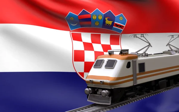 克罗地亚国旗快车铁路火车头旅游路径国际旅行基础设施概念三维渲染图像 — 图库照片