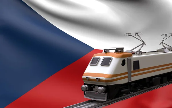 Tjeckien Land Nationell Flagga Med Snabbtåg Järnväg Lok Turist Reser — Stockfoto