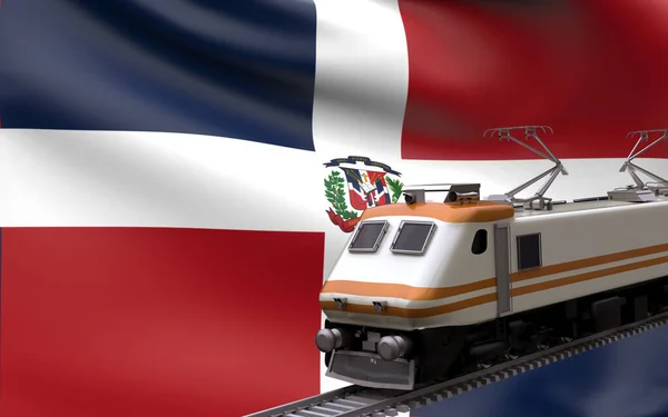 Drapeau National République Dominicaine Avec Des Trains Vitesse Locomotive Chemin — Photo