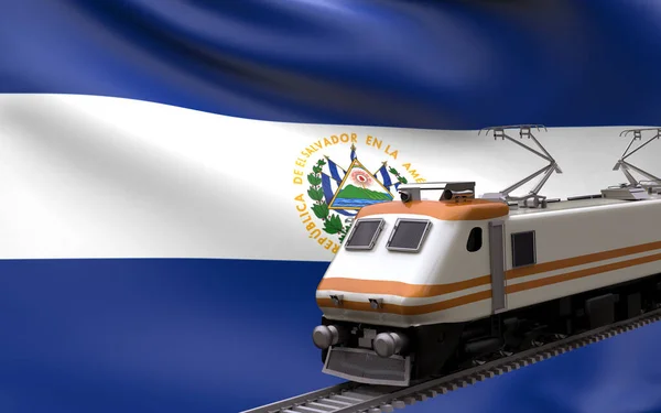 Salvador Country National Flag Speed Trains Railroad Locomotive Tourist Traveling — Stock Photo, Image