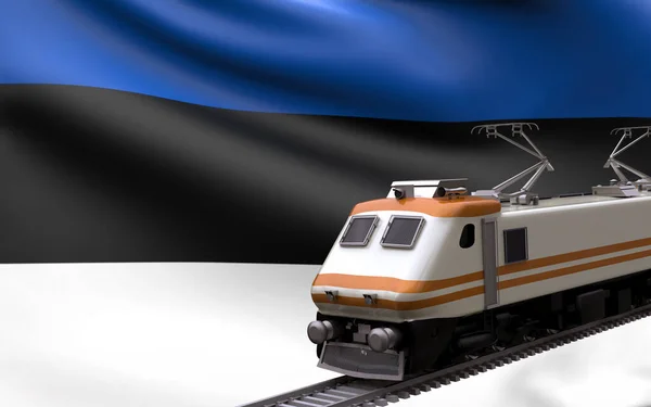 Estland Land Nationell Flagga Med Snabbtåg Järnväg Lok Turist Resa — Stockfoto