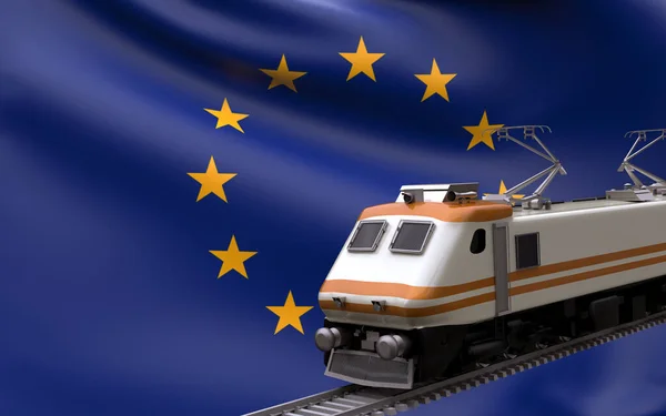 高速列車鉄道機関車旅行パス国際的な旅のインフラコンセプト3Dレンダリングイメージと欧州連合 の国の国旗 — ストック写真