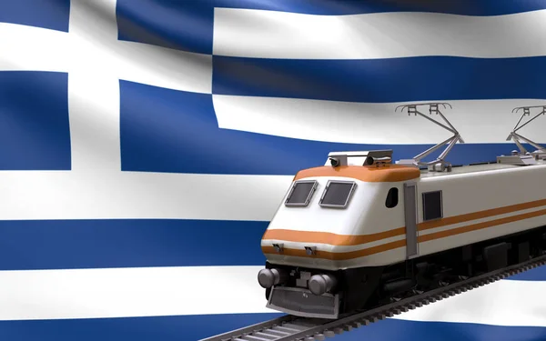 Grekland Land Nationell Flagga Med Snabbtåg Järnväg Lok Turist Resa — Stockfoto