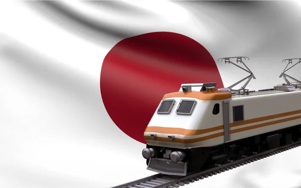 Japan Land Nationell Flagga Med Snabbtåg Järnväg Lok Turist Resa — Stockfoto