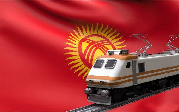 Kırgızistan Ulusal Bayrağı Hızlı Trenler Demiryolu Lokomotifi Turistlerin Seyahat Yolu — Stok fotoğraf