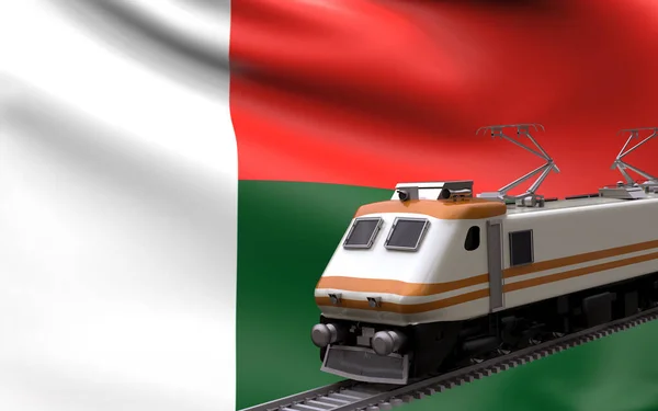 Madagaskar Land Nationell Flagga Med Snabbtåg Järnväg Lok Turist Resa — Stockfoto