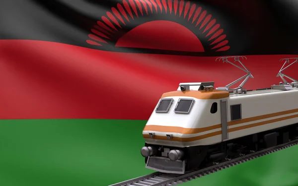 Malawi Land Nationell Flagga Med Snabbtåg Järnväg Lok Turist Resa — Stockfoto
