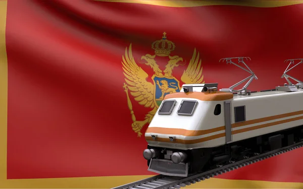 Karadağ Ulusal Bayrağı Hızlı Trenlerle Demiryolu Lokomotifi Turistlerin Seyahat Yolu — Stok fotoğraf