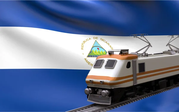 Nicaragua Pays Drapeau National Avec Trains Vitesse Locomotive Chemin Fer — Photo