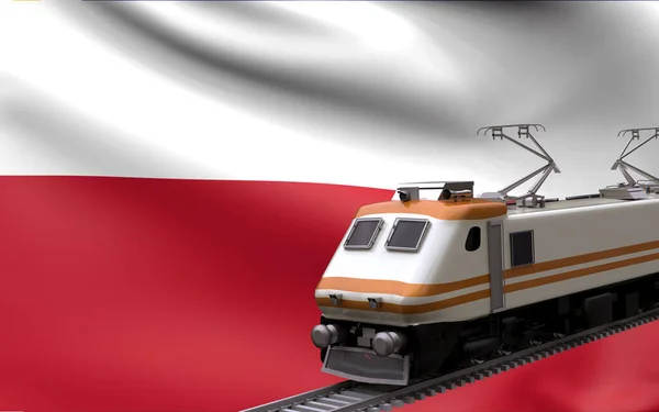 Polen Land Nationell Flagga Med Snabbtåg Järnväg Lok Turist Reser — Stockfoto