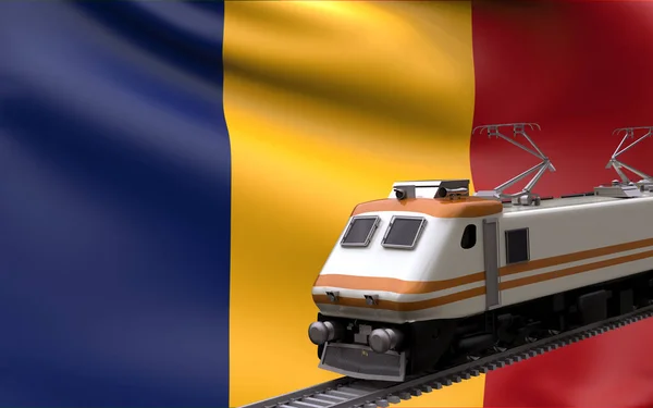 Rumänien Land Nationell Flagga Med Snabbtåg Järnväg Lok Turist Reser — Stockfoto
