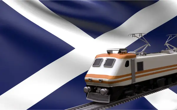 Skottland Land Nationell Flagga Med Snabbtåg Järnväg Lok Turist Reser — Stockfoto