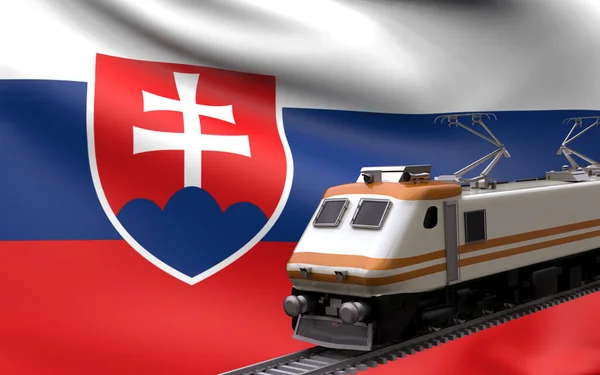 斯洛伐克国旗快车铁路火车头旅游路径国际旅行基础设施概念三维渲染图像 — 图库照片