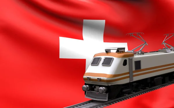 Schweiz Land Nationell Flagga Med Snabbtåg Järnväg Lok Turist Resa — Stockfoto