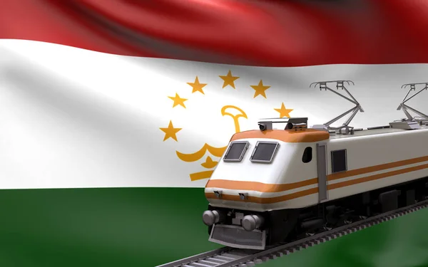 Tadzjikistan Land Nationell Flagga Med Snabbtåg Järnväg Lok Turist Resa — Stockfoto