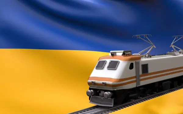 Ukraina Land Nationell Flagga Med Snabbtåg Järnväg Lok Turist Reser — Stockfoto