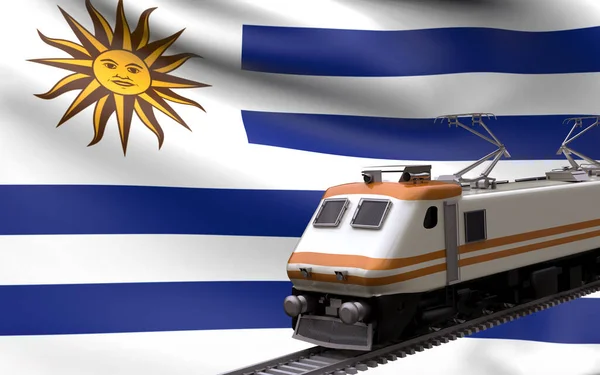 Uruguay Country National Flag Speed Trains Railroad Locomotive Tourist Traveling — Stock Photo, Image
