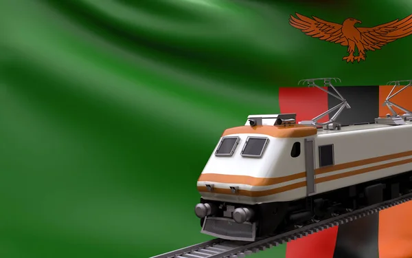 Zambia Land Nationell Flagga Med Snabbtåg Järnväg Lok Turist Resa — Stockfoto