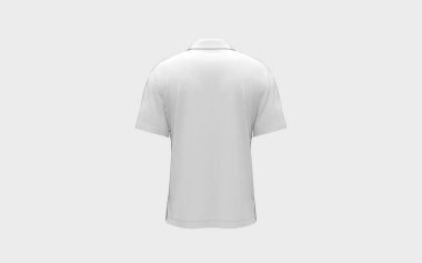 Beyaz boş polo tişört modeli. Logo ya da gündelik kumaş kıyafet şablonu izole edilmiş arka kamera görüntüsü 3d oluşturma görüntüsü