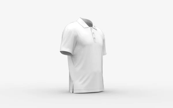 白色空白马球衫造型与空隙为您标志或设计休闲布服装模板隔离前右等距相机三维渲染图像 — 图库照片
